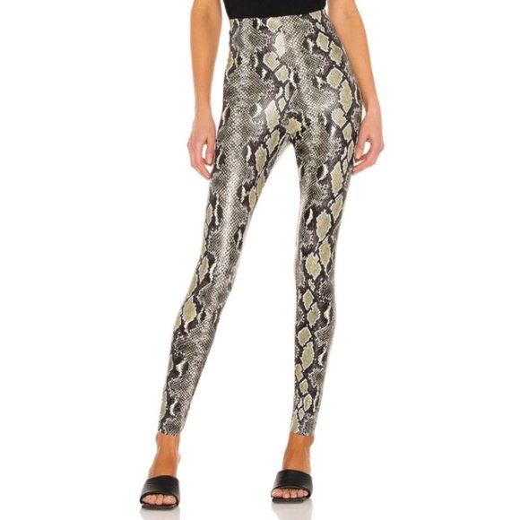 Commando Faux Leather Snakeskin Leggings in Color Olive Snake - Picture 1 of 5